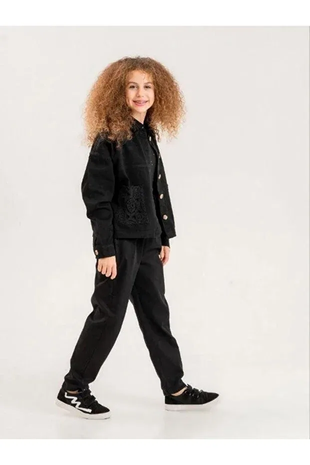 Детское джинсовая куртка для девочек с длинным рукавом Zekids, Black — фото 2