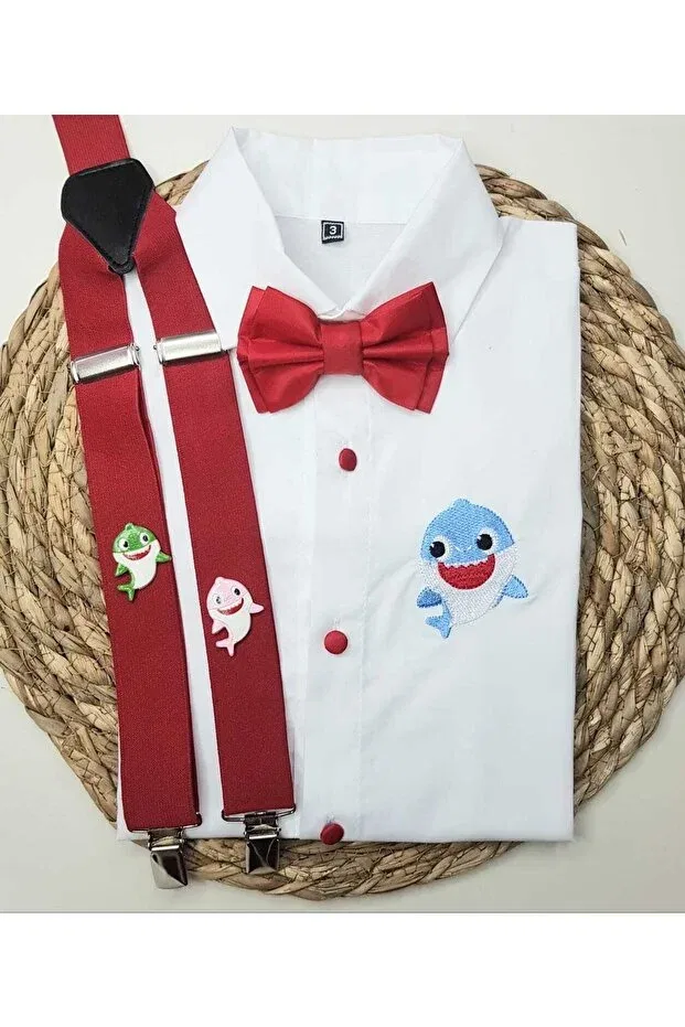 Детская рубашка для мальчиков с длинным рукавом Baby Shark Concept Sling Bow Tie Shirt Cool Partyshop, Red