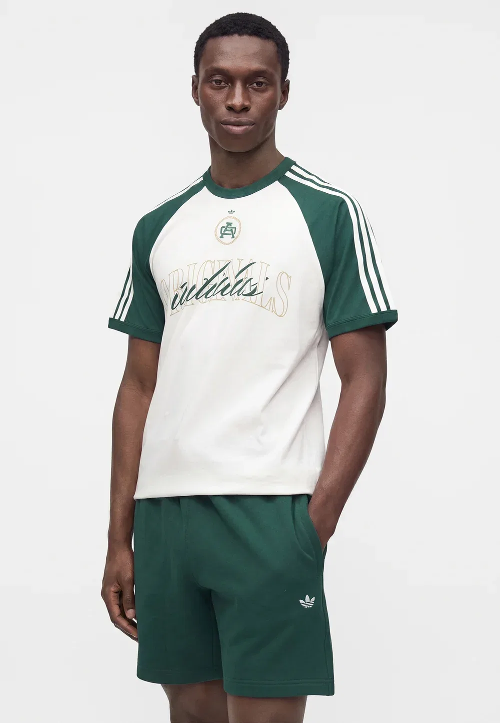 Бейсбольная футболка унисекс - футболка с принтом Adidas Originals, Off White/Collegiate Green — фото 4