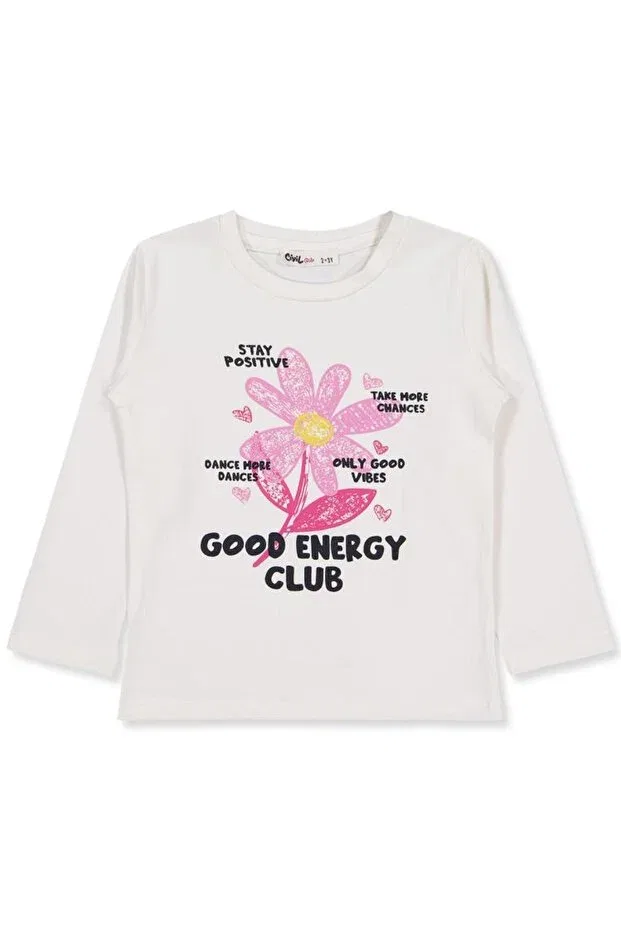 Детские свитшот для девочек с принтом Good Energy Clup Civil Girls, Ecru