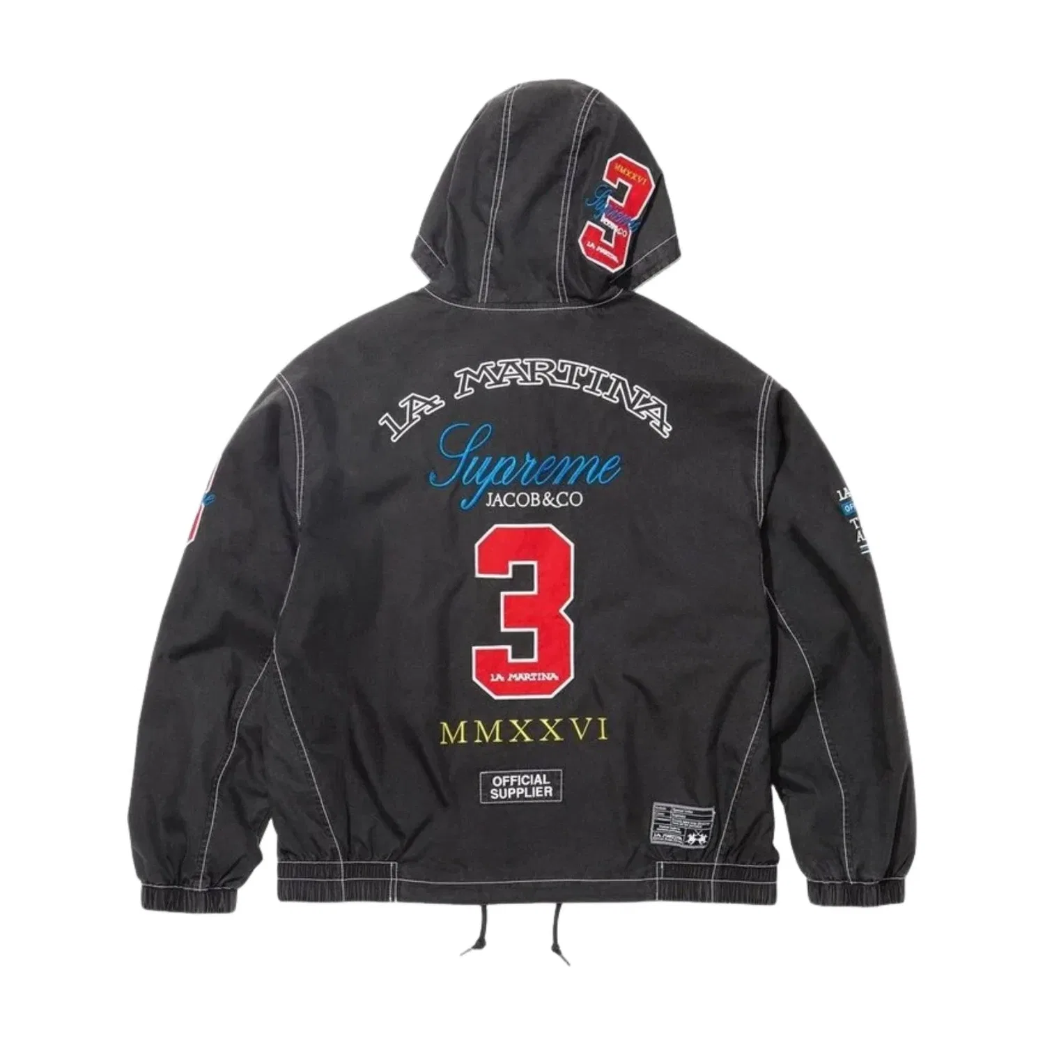 Мужская легкая куртка-ветровка с капюшоном Supreme x La Martina SS26 Lightweight Hooded Jacket, черный — фото 2