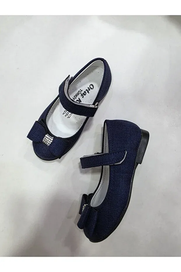 Детские балетки для девочек на низком каблуке Ortaç Bebe, Navy Blue — фото 4