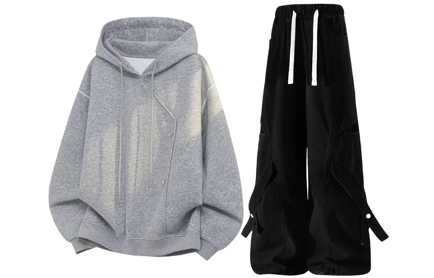 Детский комплект толстовки с капюшоном Light Gray Top+Black Pants GWAF, Light Gray/Black