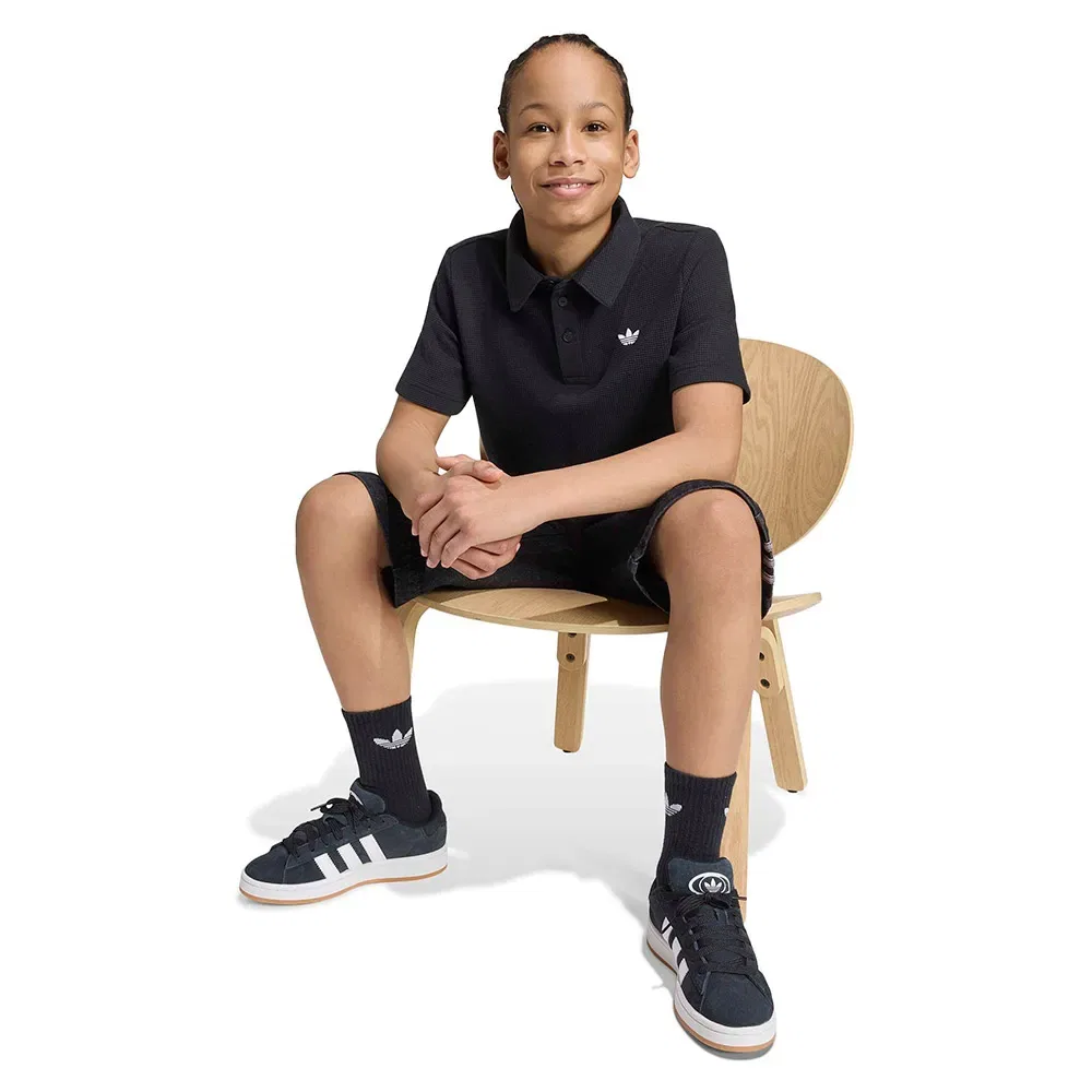 Детское поло для девочек с вафельной текстурой Waffle Short Sleeve Polo Adidas Originals, Black — фото 4