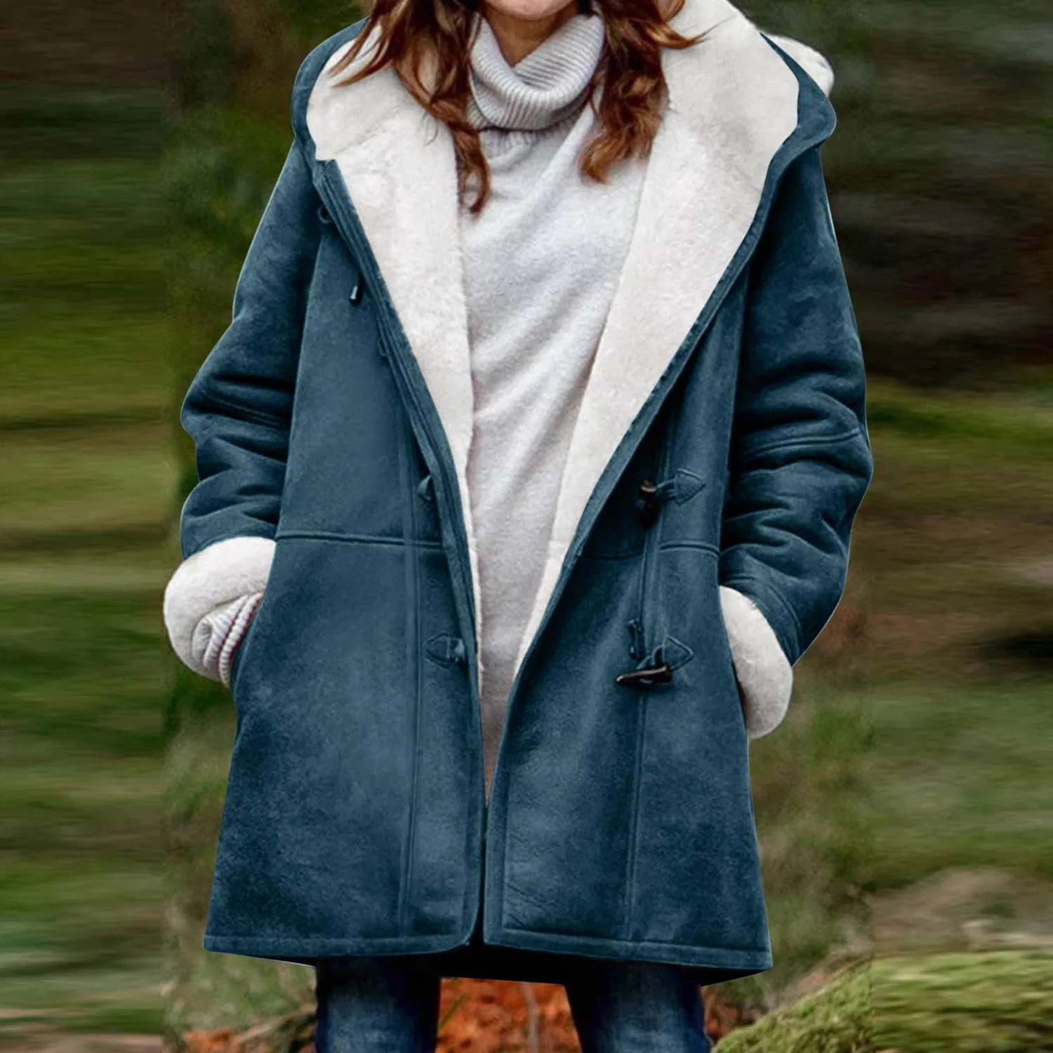 Женское зимнее пальто с капюшоном, свободного кроя, Pea Coat, Blu Navy — фото 2