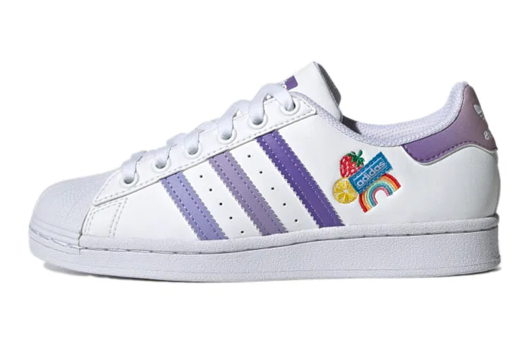 Детские кроссовки для скейтбординга с низким верхом Superstar J Classic White Purple Adidas Originals, Белый/Фиолетовый