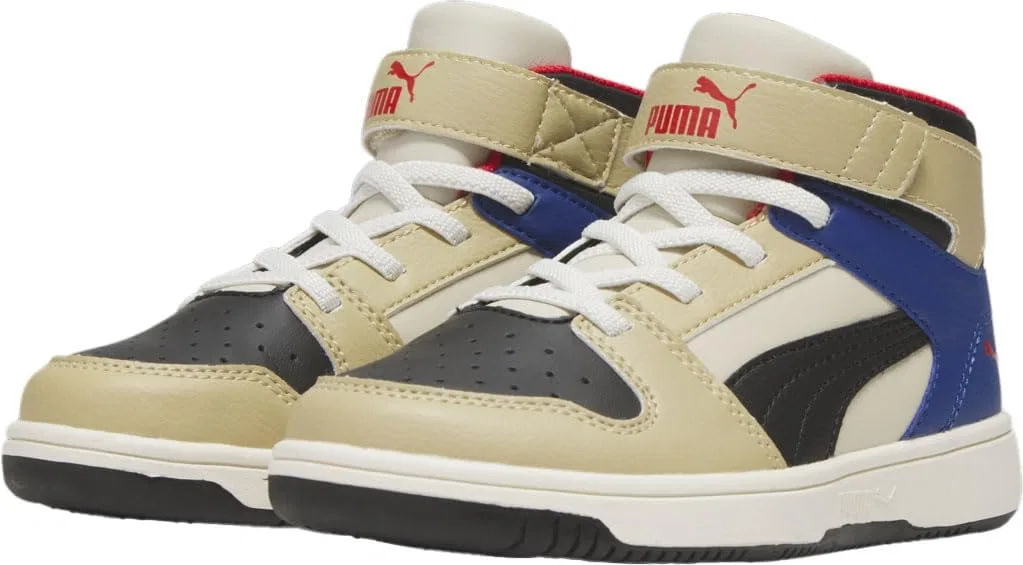 Детские кроссовки для мальчиков с липучками Rebound Layup SL V PS PUMA, Alpine Snow PUMA Black Toasted Almond