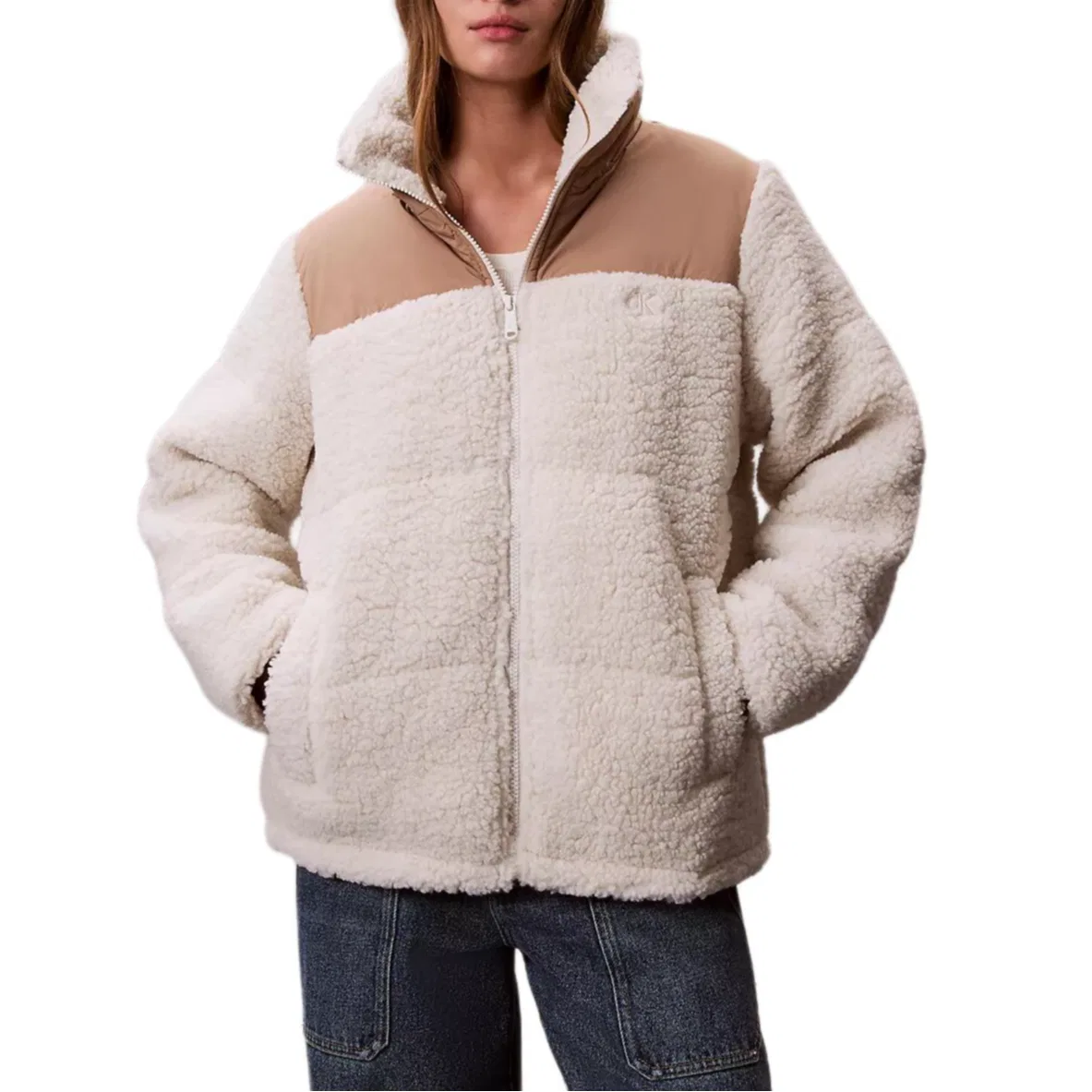 Женское пальто с вельветовой отделкой Calvin Klein, Chalk White
