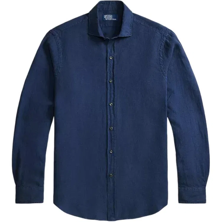 Мужская рубашка с отложным воротником Marine Blue Lapel Moderate Polo Ralph Lauren