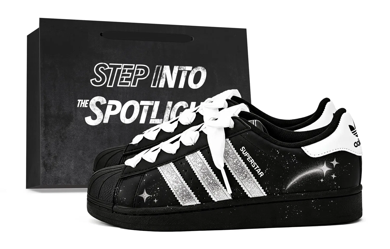 Детские кроссовки с ручной росписью Superstar 2 Adidas Originals, Black & Silver