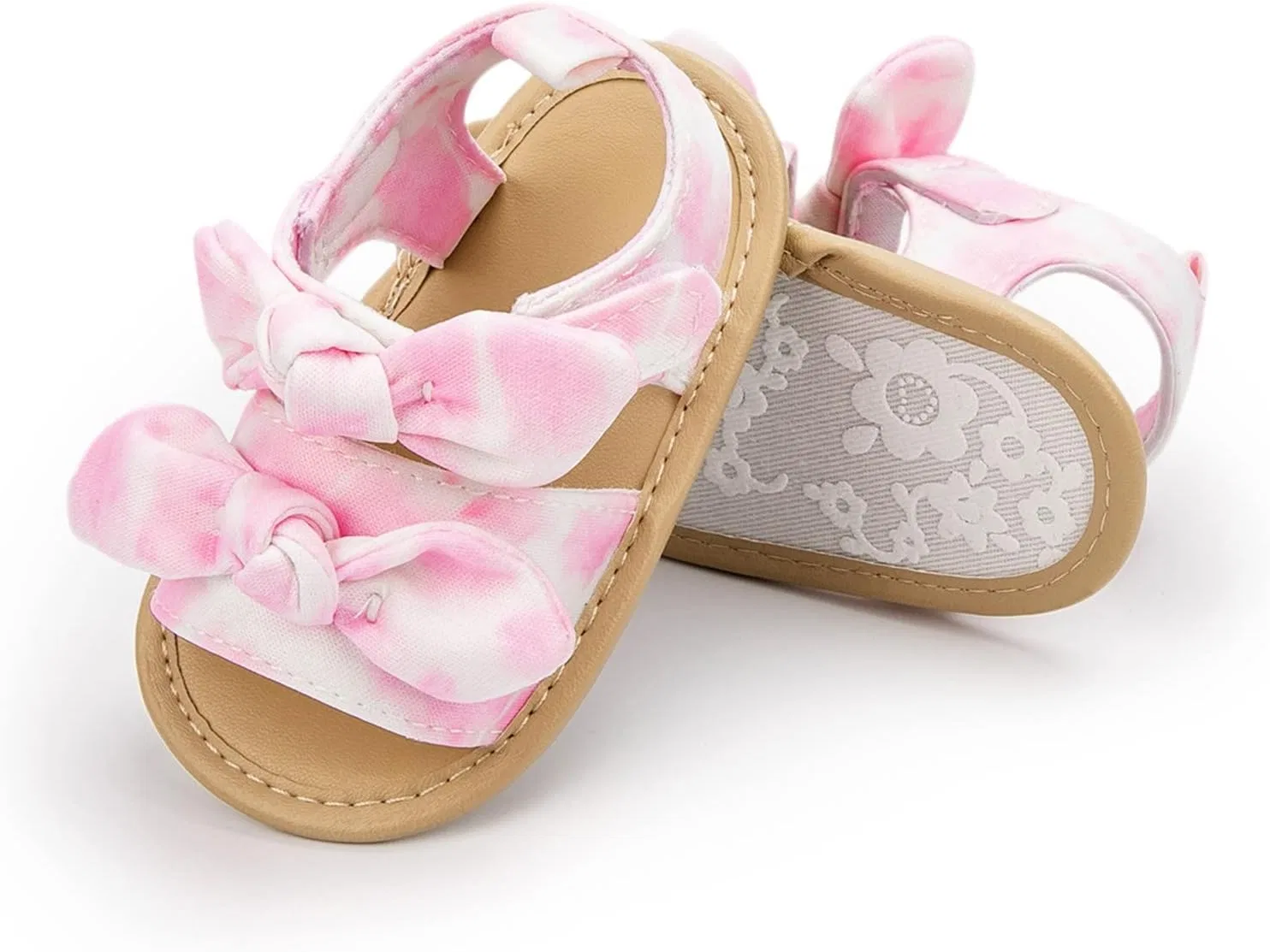 Детские ботиночки для девочек с открытым носком и бантом, модель Tie Dye Shoes, Pink — фото 2