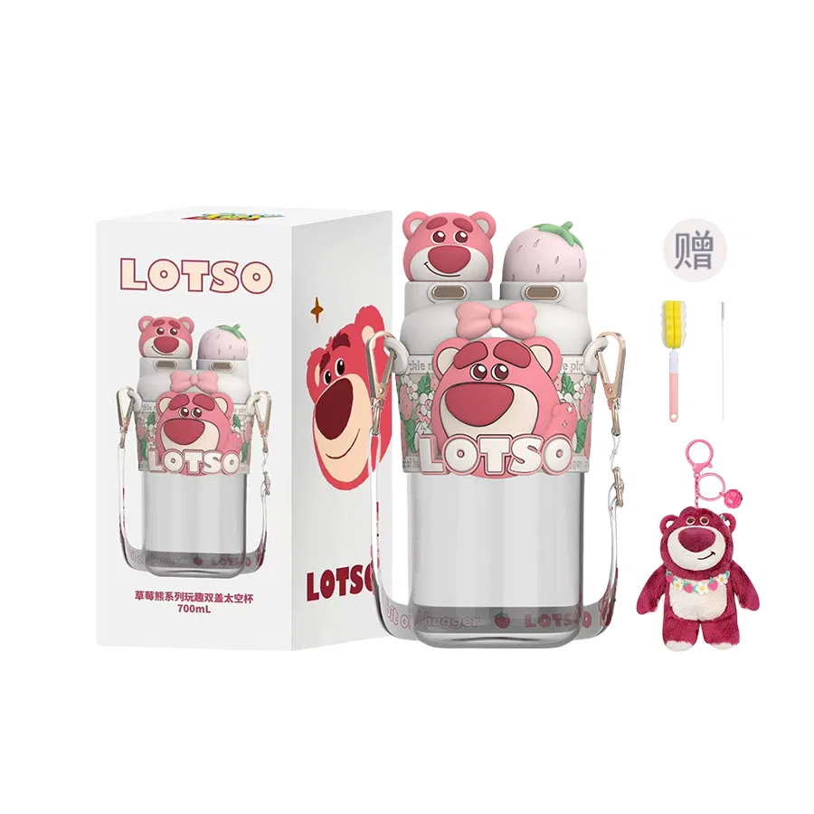 Детская бутылка для воды с трубочкой, 700 мл, Lotso White, Disney, White/Red