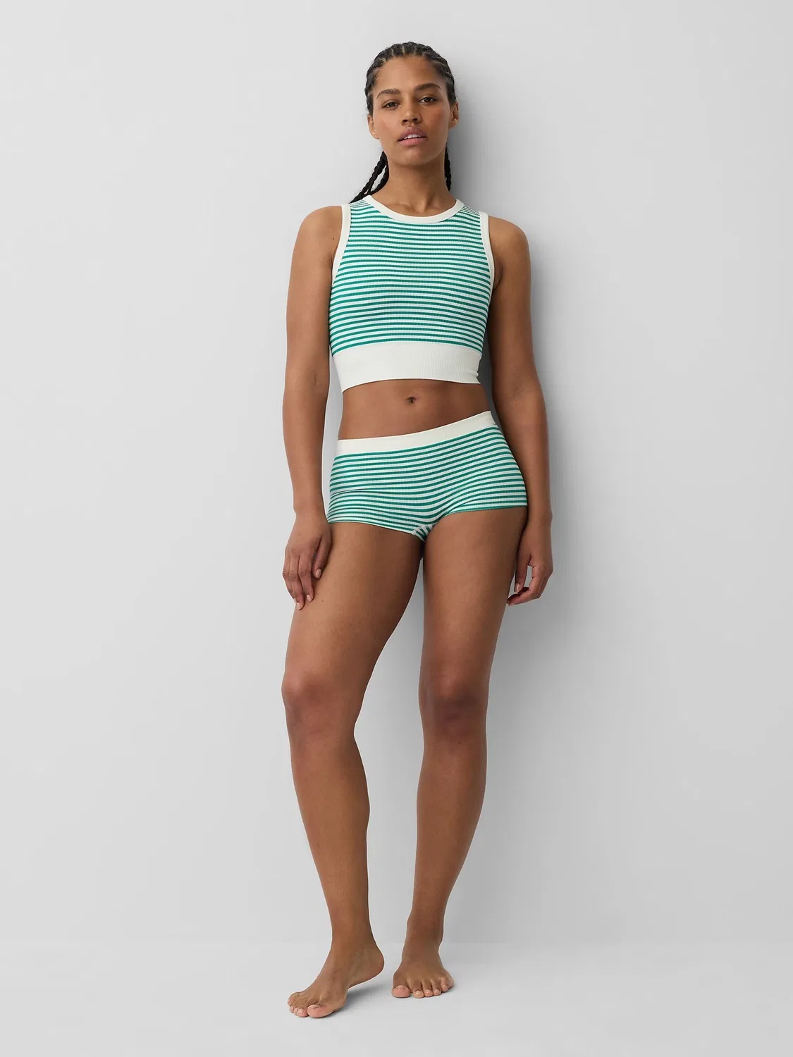Топ-майка без швов, короткая Gap Green Stripe, зеленый полоска — фото 4