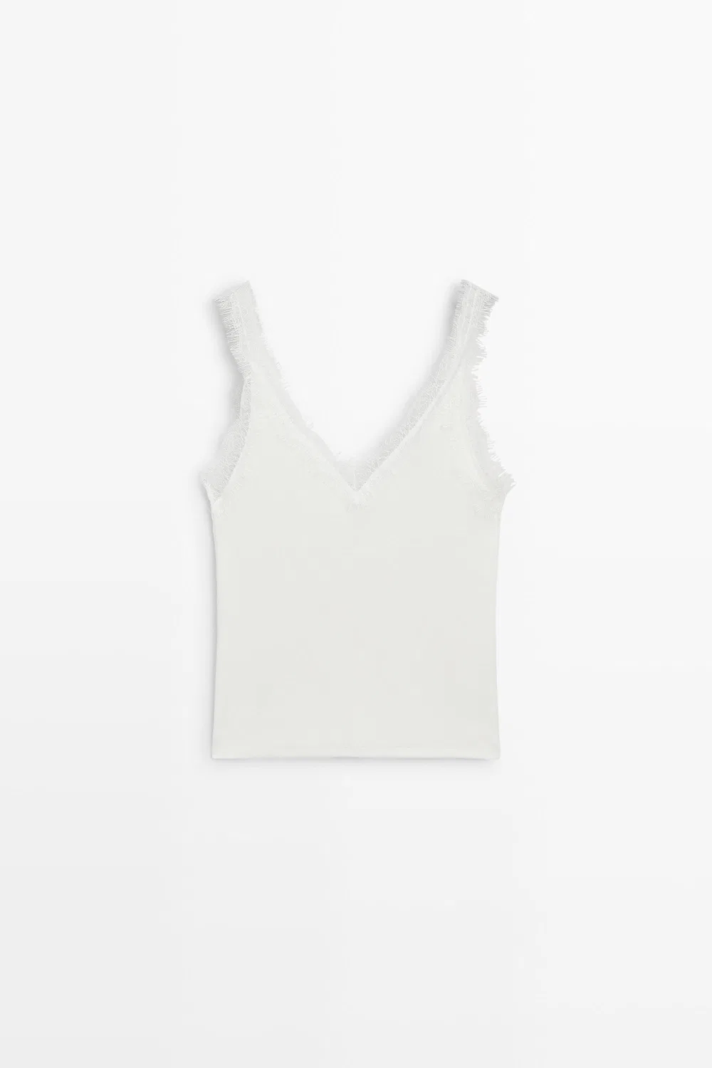 Топ Massimo Dutti Strappy Lace-Trim, кремовый — фото 2