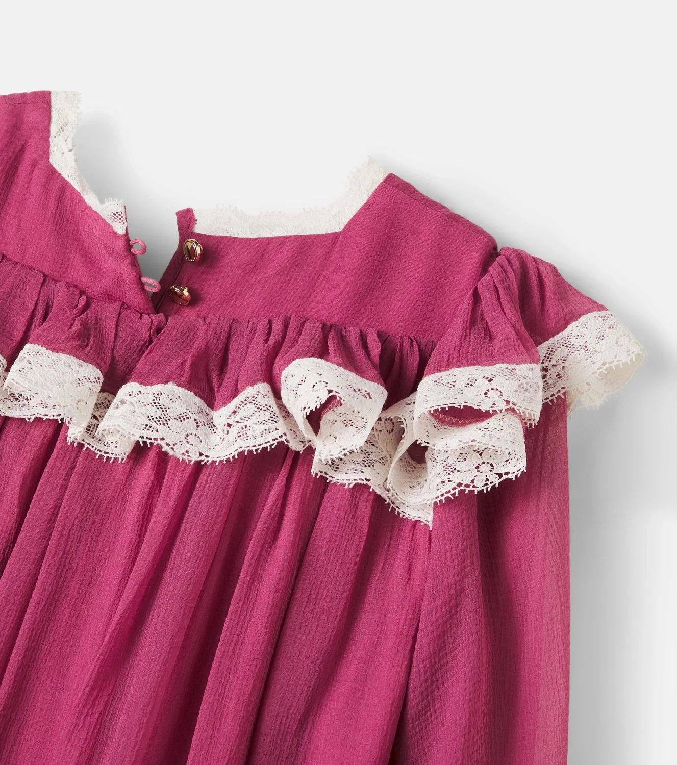 Нарядное шелковое платье с кружевной отделкой Chloé Kids, розовый — фото 4
