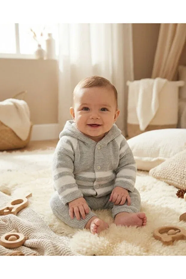 Детский кардиган с длинным рукавом Unisex baby-child cardigan with hat Baby-Kid Store, Gray