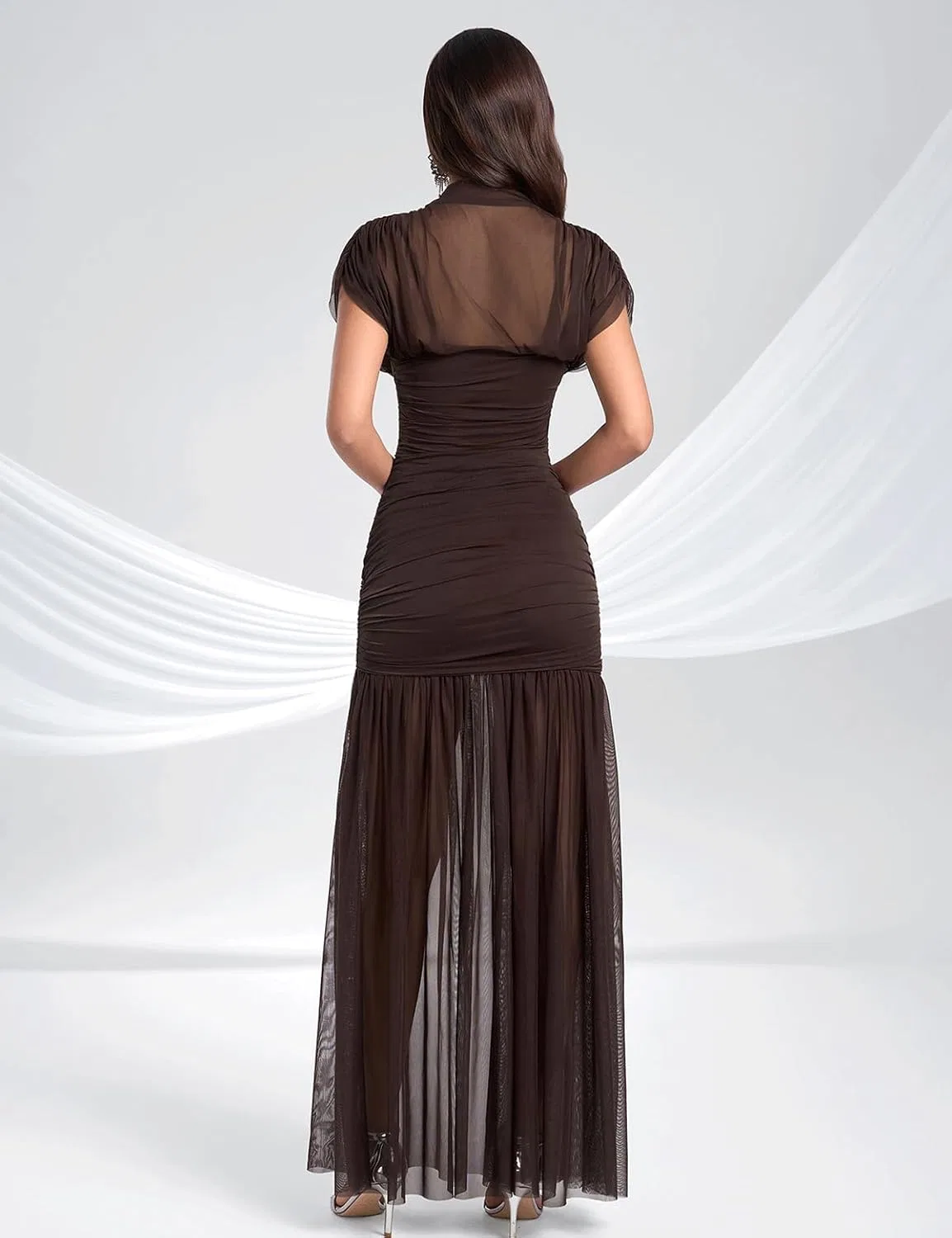 Женское элегантное формальное длинное платье Bodycon, Coffee — фото 4