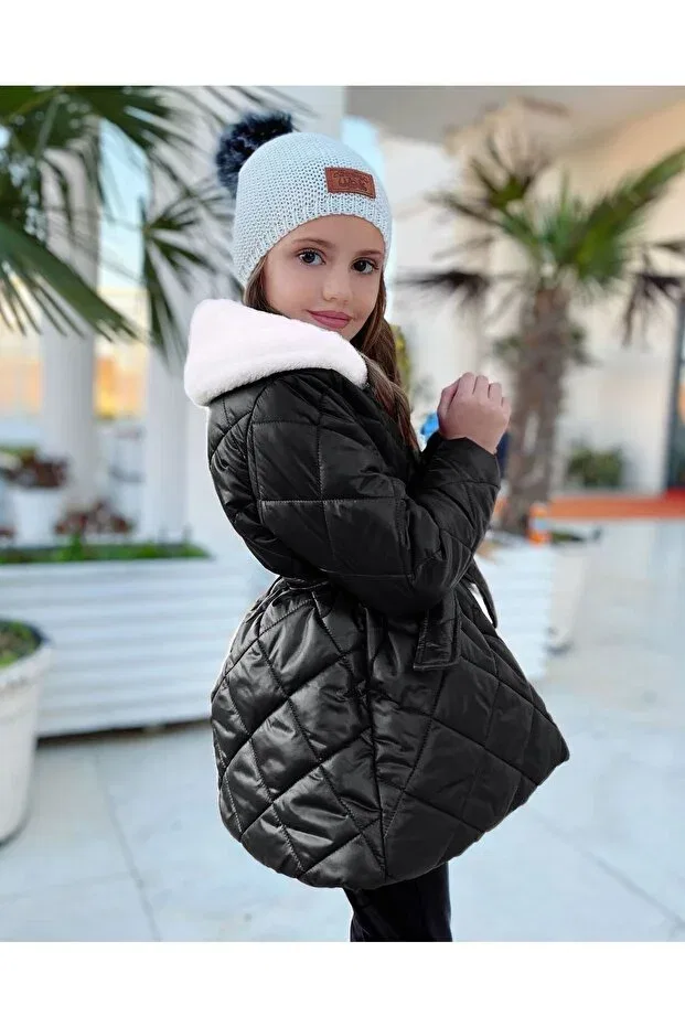 Детское пальто для девочек с меховым воротником Alya Butik, Siyah