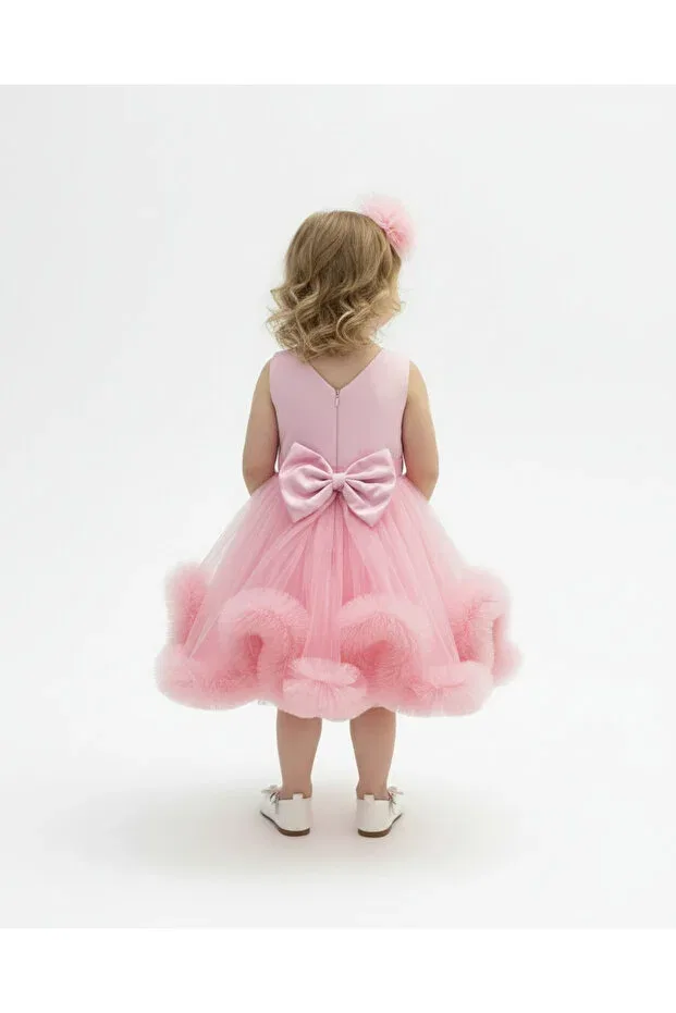 Детское платье для девочек из фатина с принтом Butikhappykids, Pink — фото 4