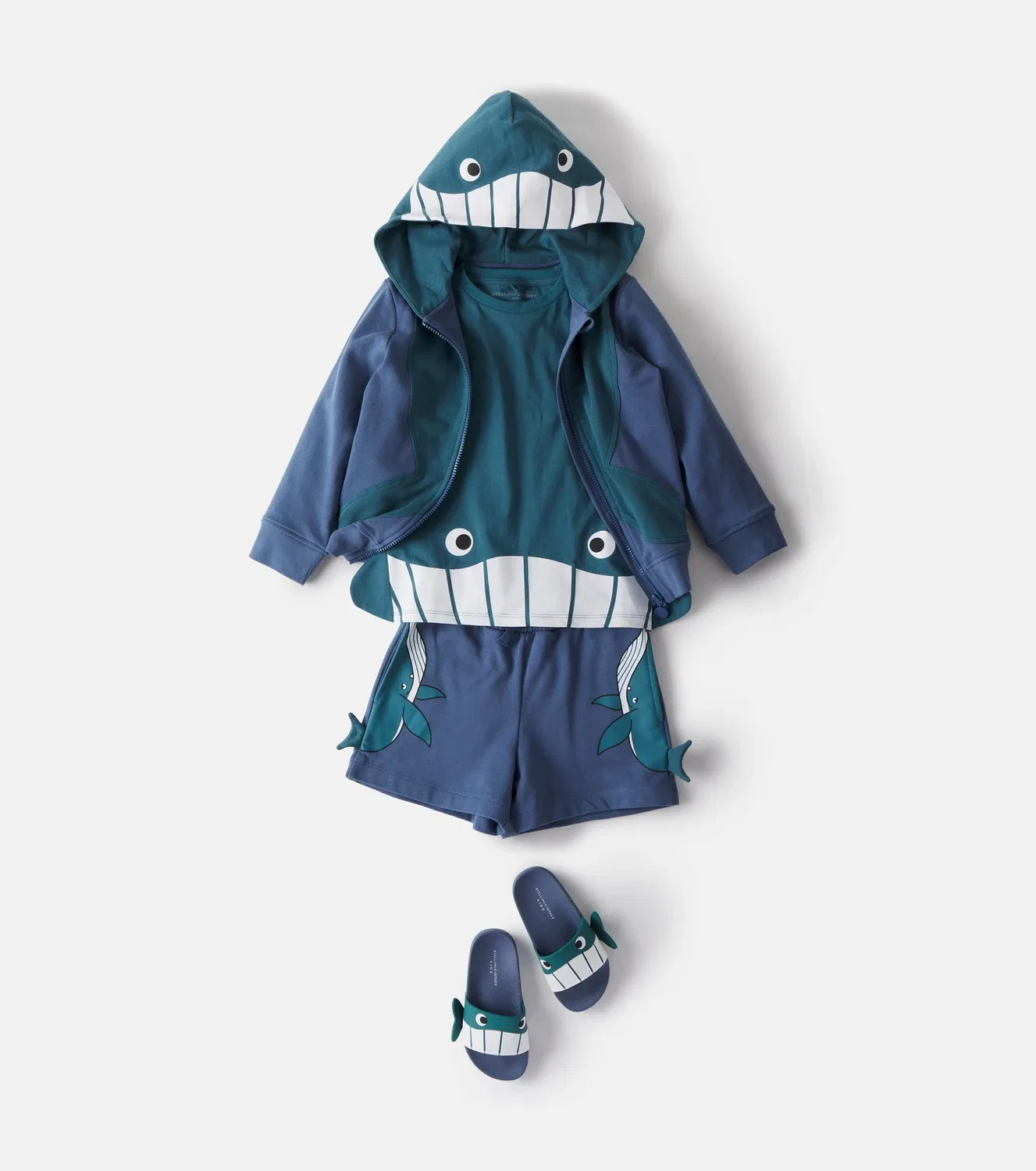 Худи с капюшоном и молнией из хлопкового джерси с принтом Stella Mccartney Kids, синий — фото 2