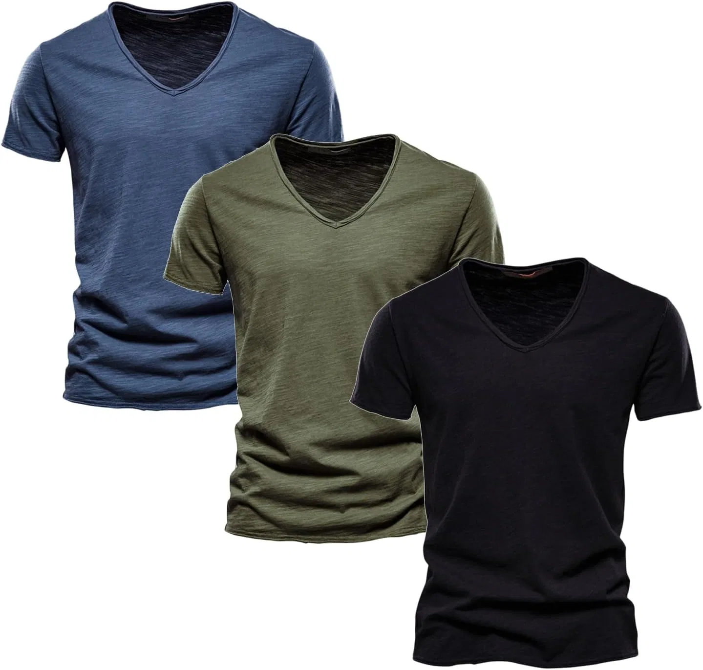 Мужская классическая футболка с V-вырезом Cotton T Shirts for Men, Navy/Black/Army Green