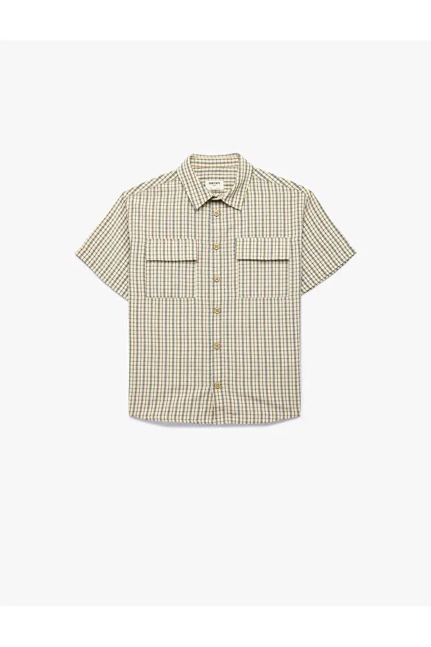 Детская рубашка с коротким рукавом с принтом Koton, Ecru Plaid — фото 3