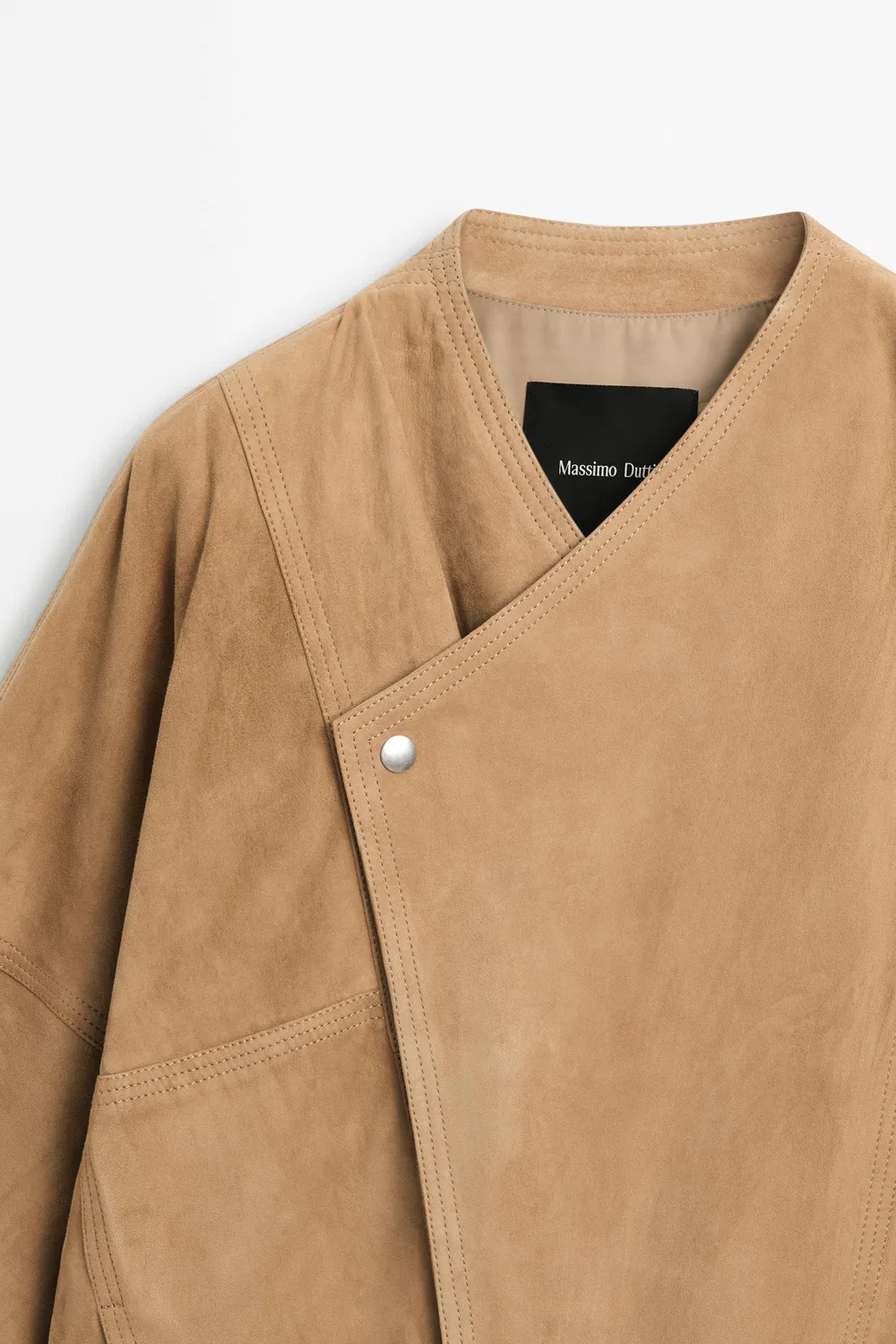Жакет Massimo Dutti Double-Breasted Suede, коричневый — фото 4