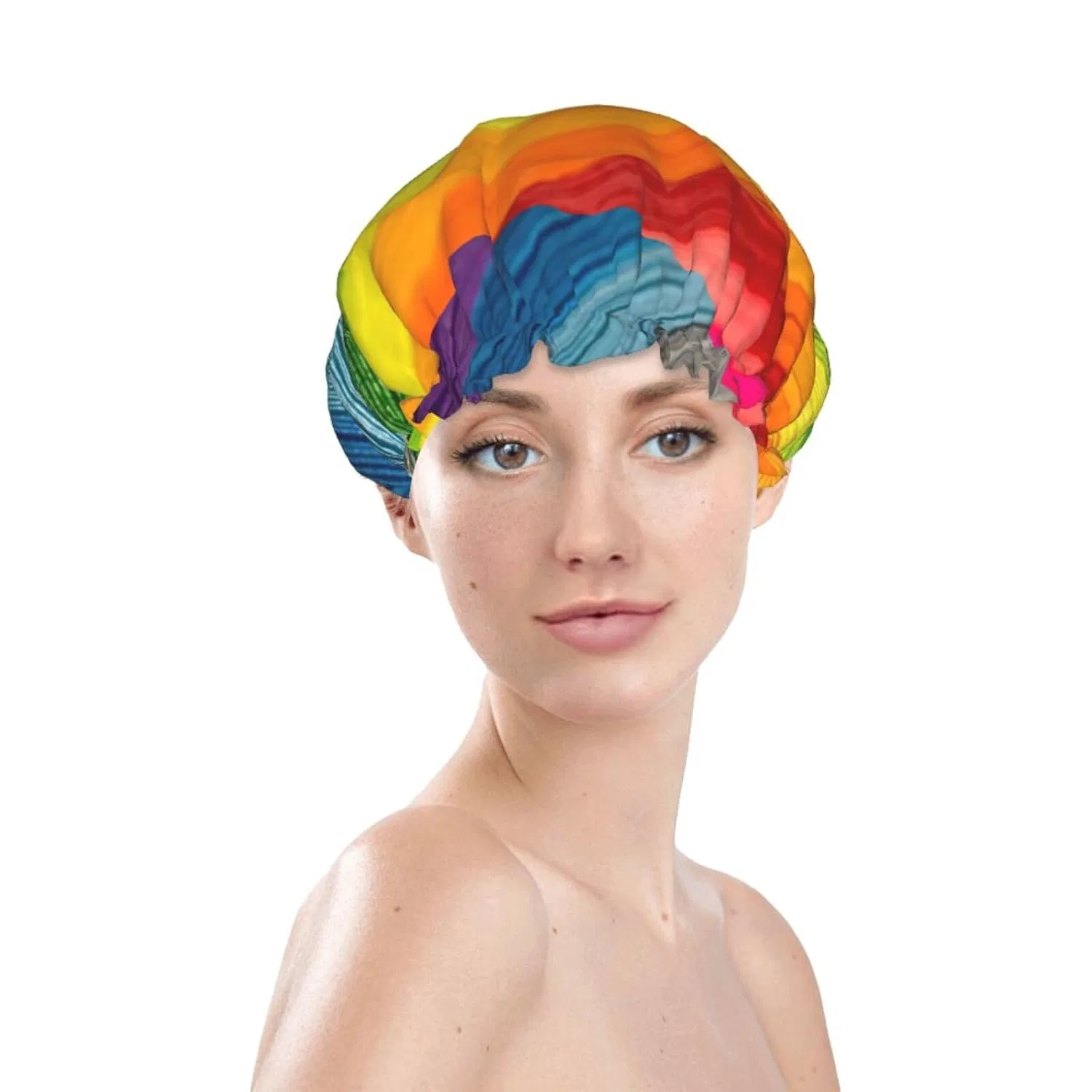 Двойная водонепроницаемая шапочка для душа с регулируемой резинкой, Rainbow Color Stripe Hlbsdm — фото 3