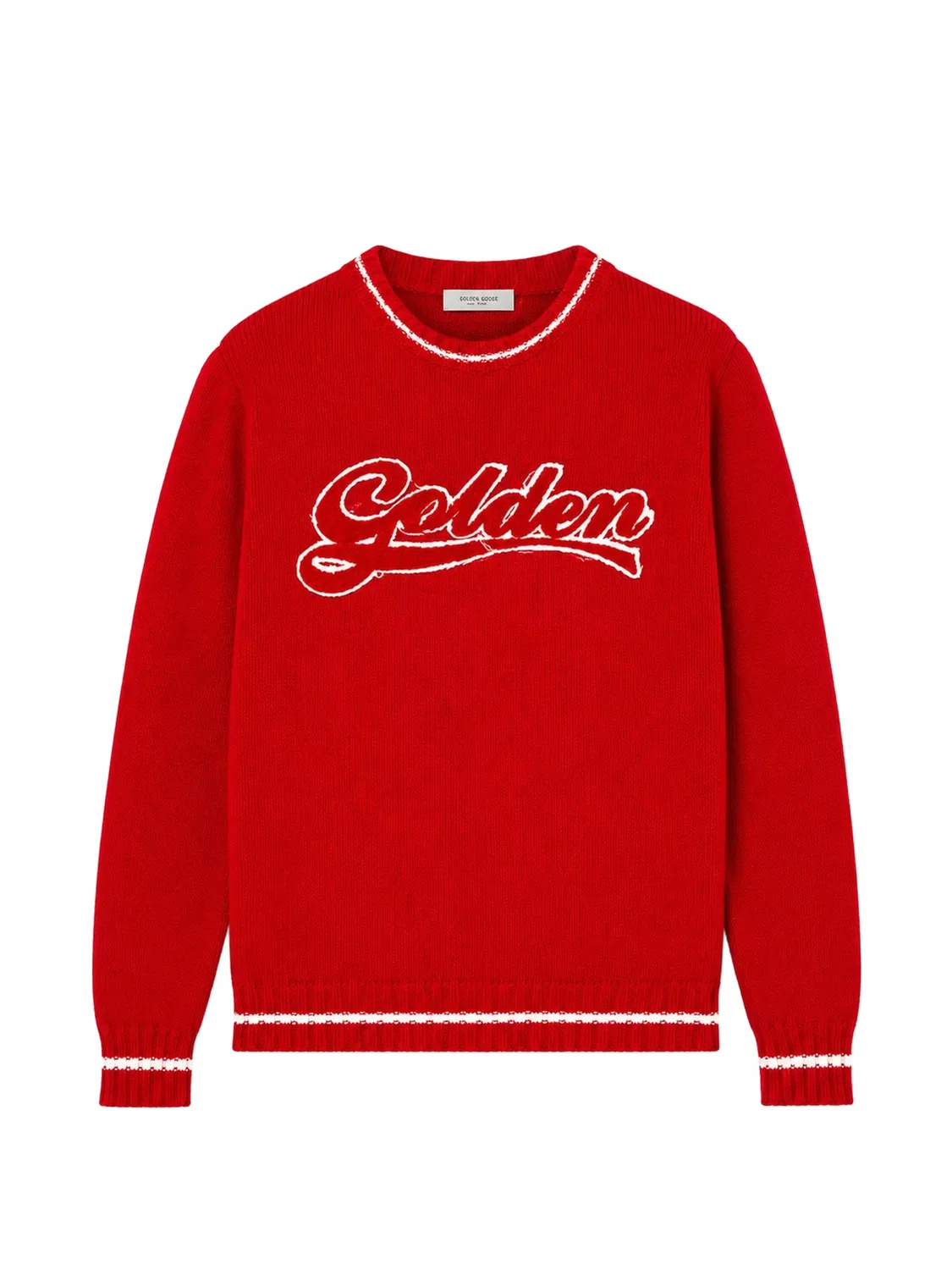 Свитер с полосатой отделкой и логотипом в технике интарсии Golden Goose Kids, красный