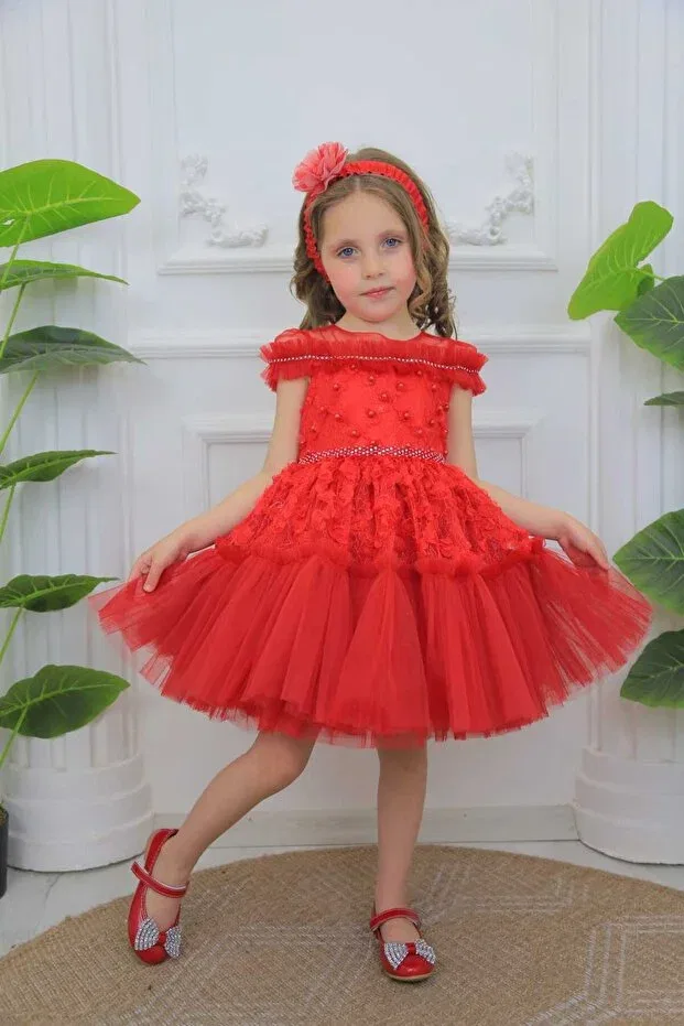 Детское платье для девочек с коротким рукавом Miss Rain, Red