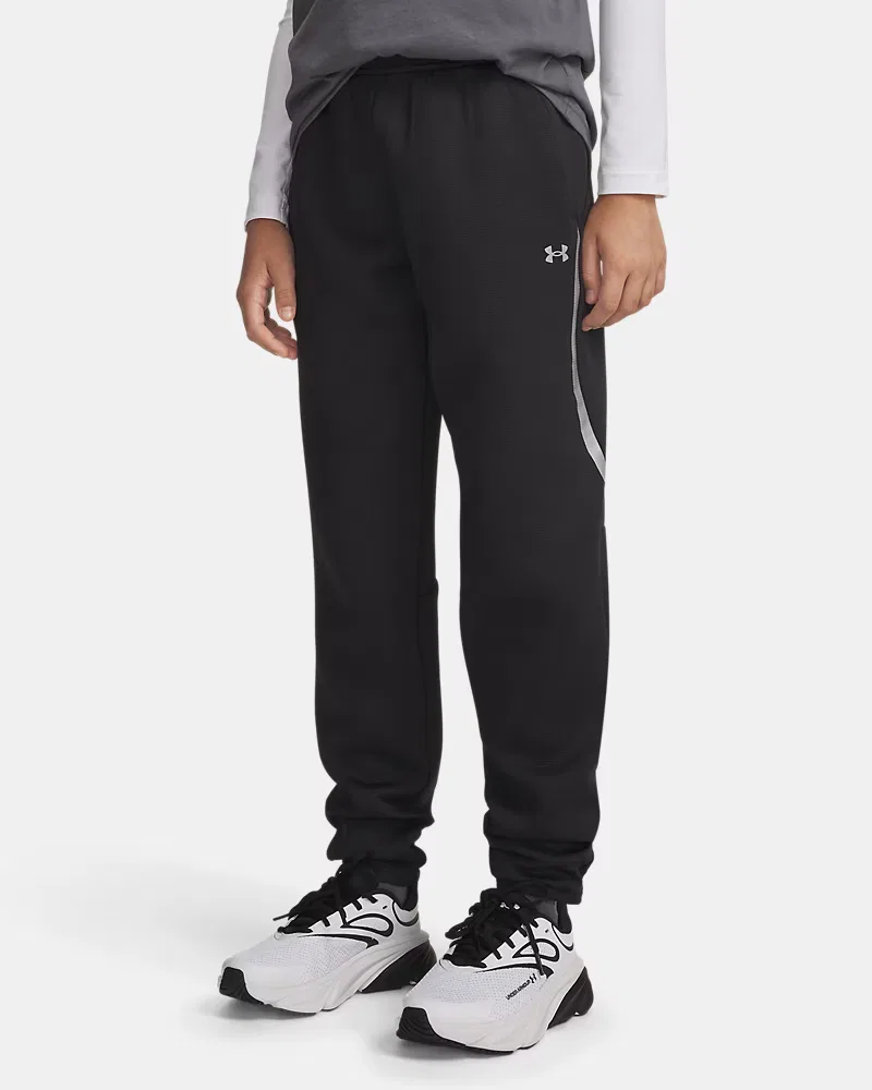 Детские джоггеры для мальчиков 63,5 см из мягкого двойного трикотажа UA Unstoppable Fleece UnderArmour, Ultimate Black/Silver Reflective