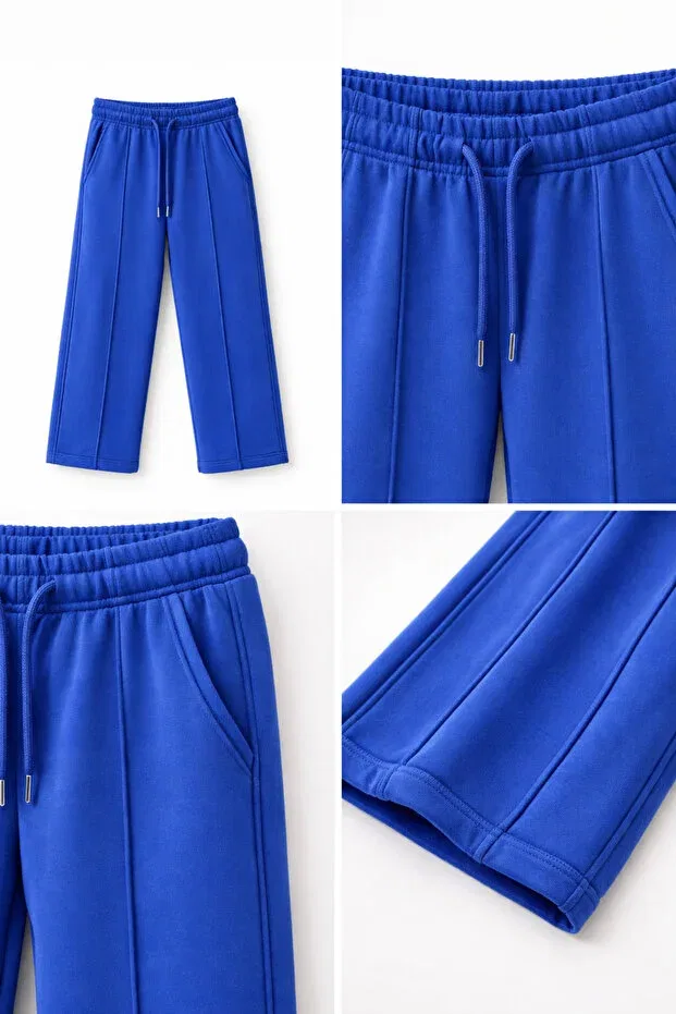 Детские широкие спортивные штаны для девочек хлопковые Babylory Kdis Store, Blue — фото 2