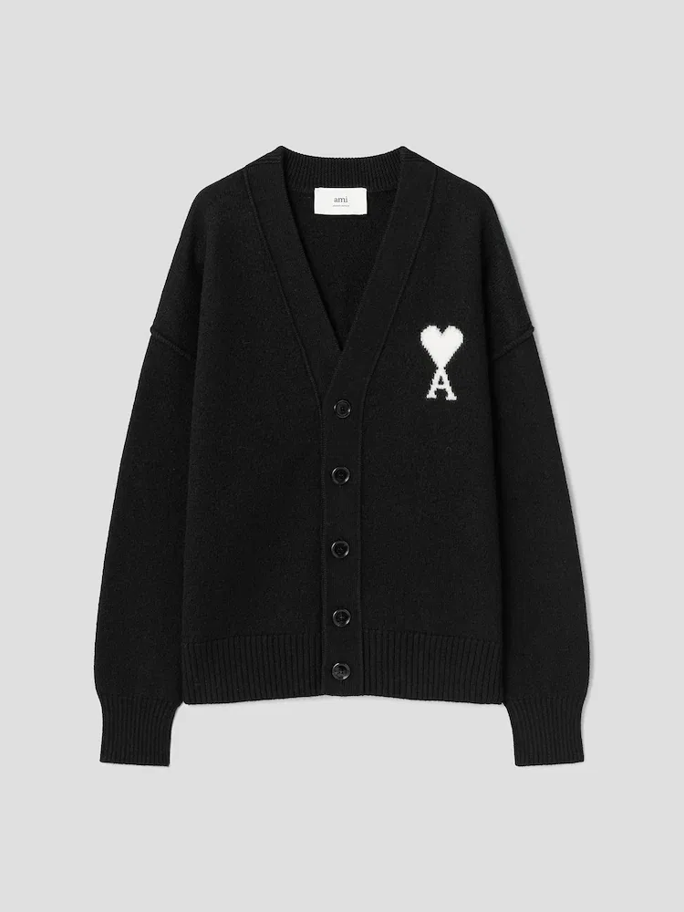 Кардиган с интарсией Adc Intarsia Felted Cardigan AMI PARIS, Black