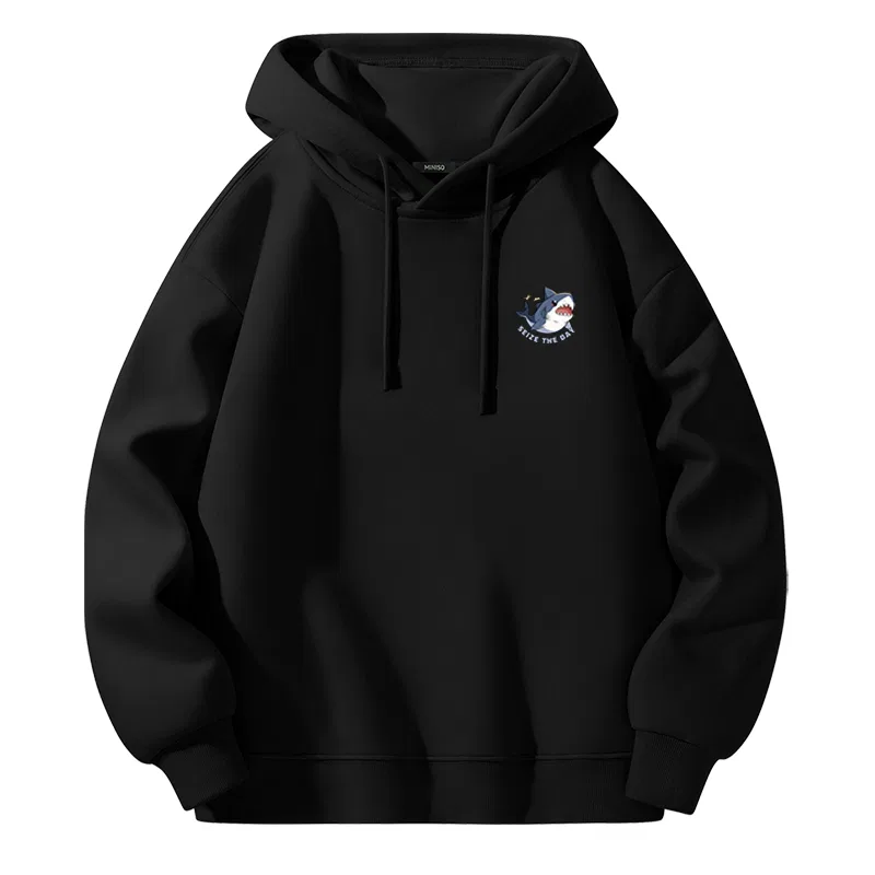 Детский худи с капюшоном средней плотности MINISO, Black (Happy Shark Chest Logo)