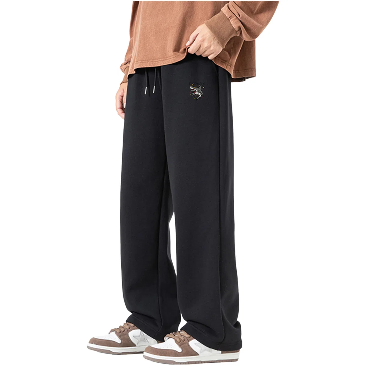 Детские утепленные спортивные штаны на флисе MINISO, Black Star Shark Pants Label