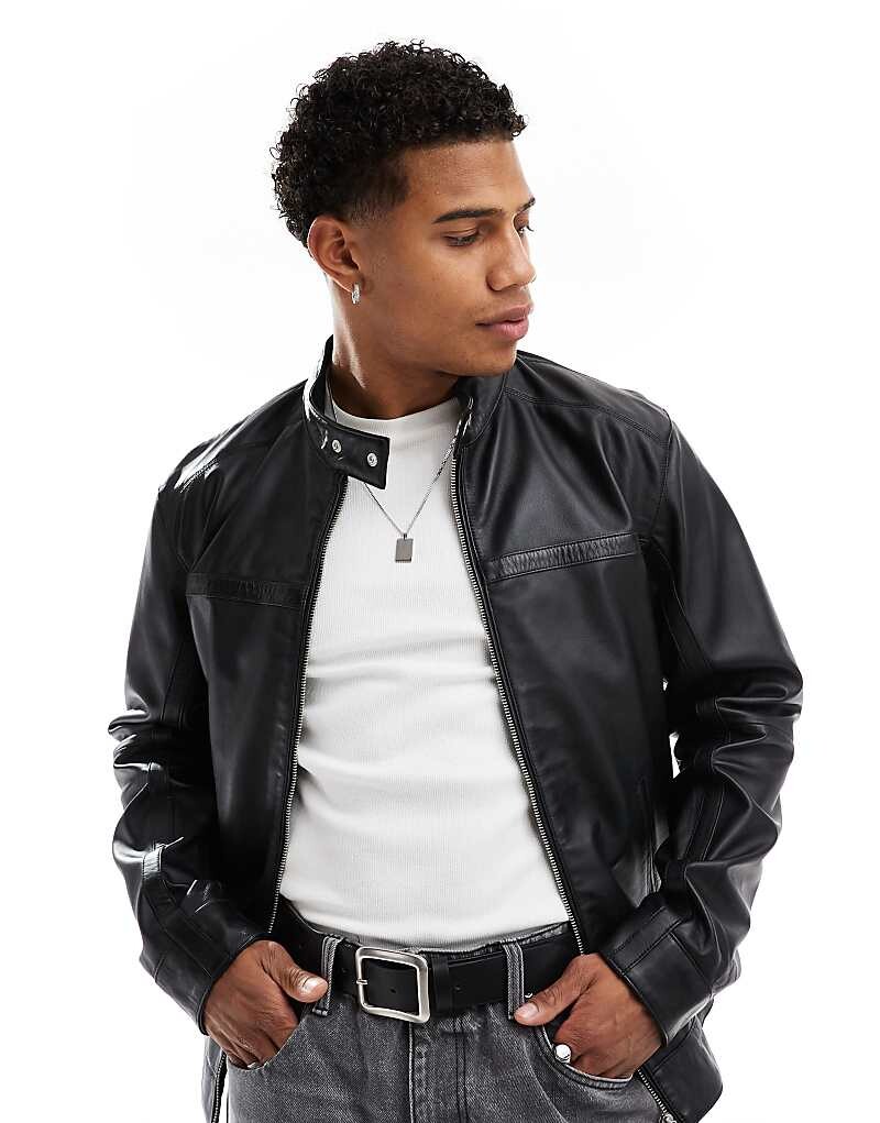 

ASOS DESIGN Premium – черная гоночная куртка из натуральной кожи