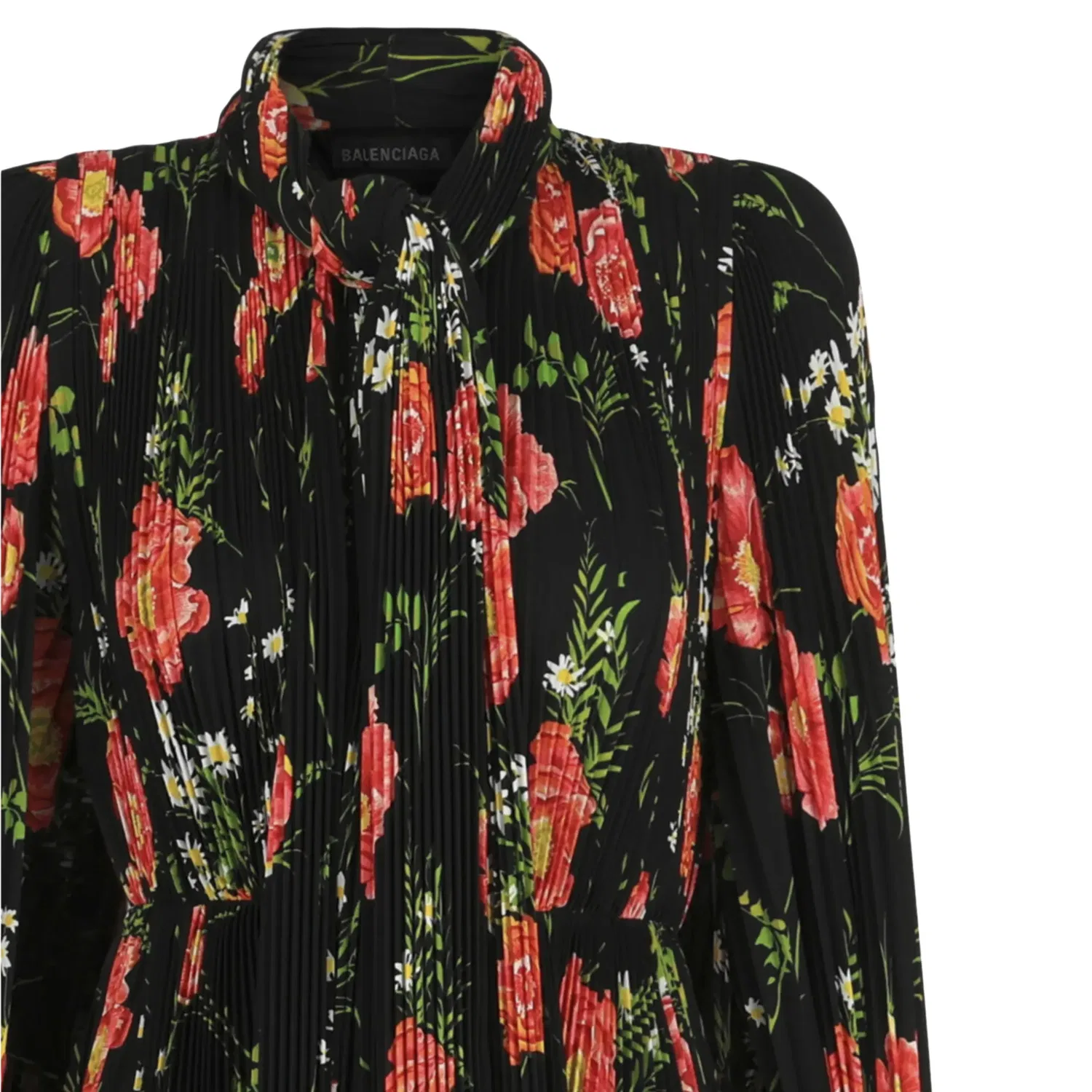 Плиссированное миди-платье Balenciaga с цветочным принтом, черный — фото 3