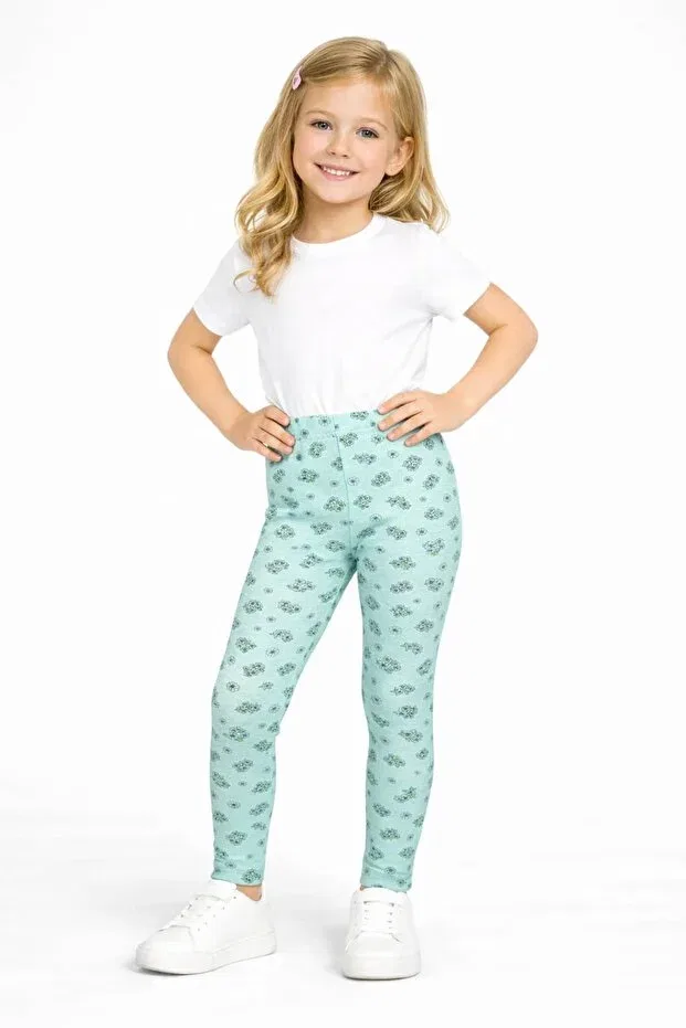 Детские леггинсы для девочек с принтом Incili, Mint Green & Pink — фото 4