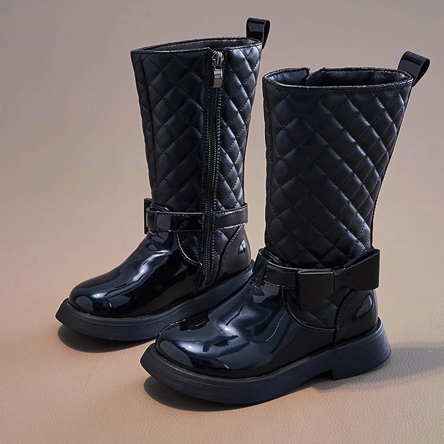 Детские ботинки для девочек с молнией сбоку, модель Girls Riding Boots Mid Calf Combat Boots Fashion Faux Leather Side Zipper Punk Goth Boot Solid Shoes for Age 4-11, Black — фото 2
