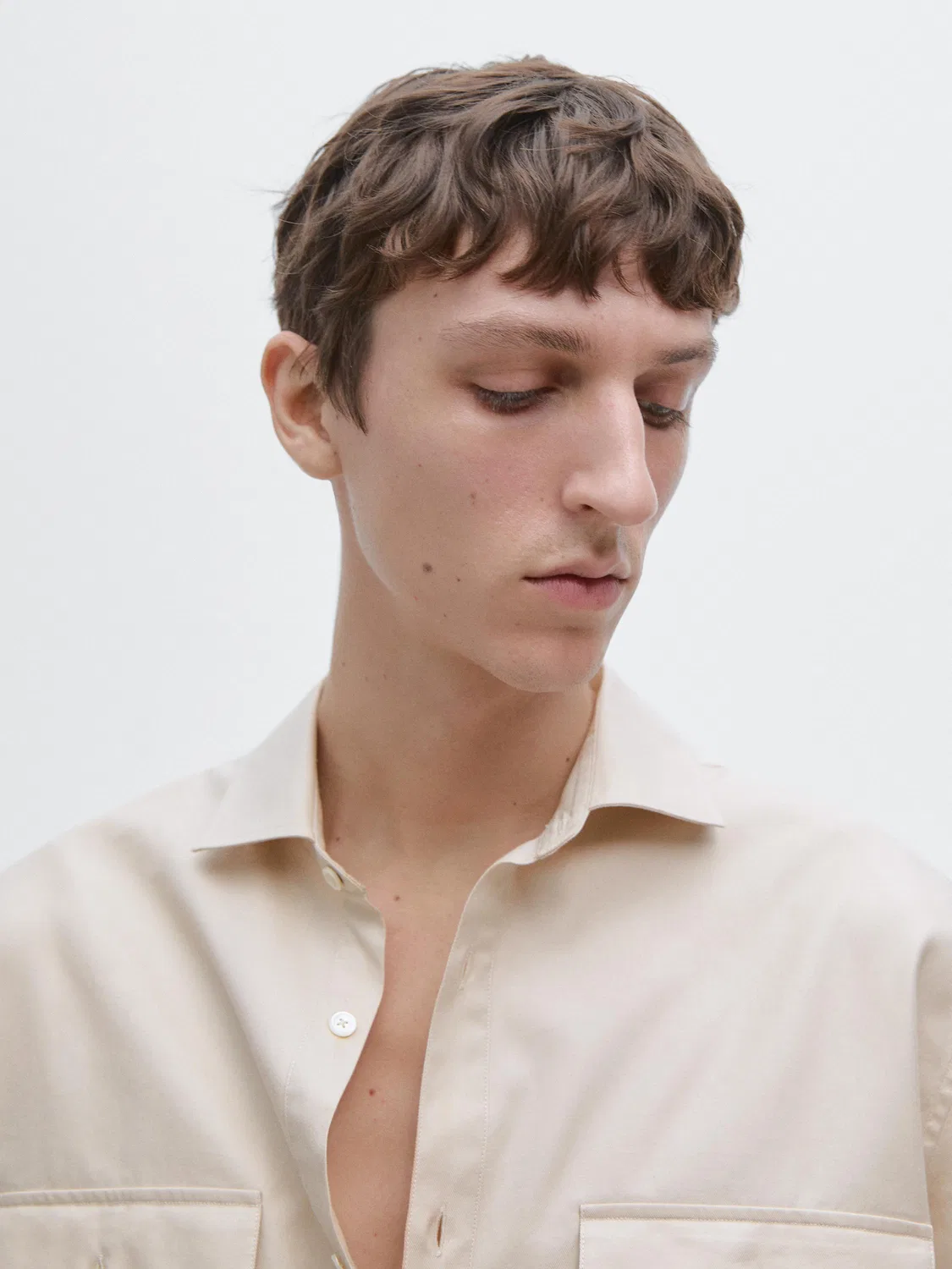 Хлопковая рубашка с карманами Massimo Dutti, бежевый — фото 4