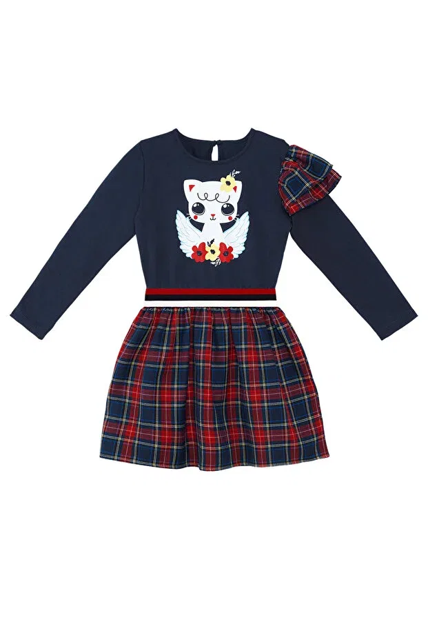 Детское платье для девочек с длинным рукавом Winged Cat Denokids, Navy Blue — фото 4