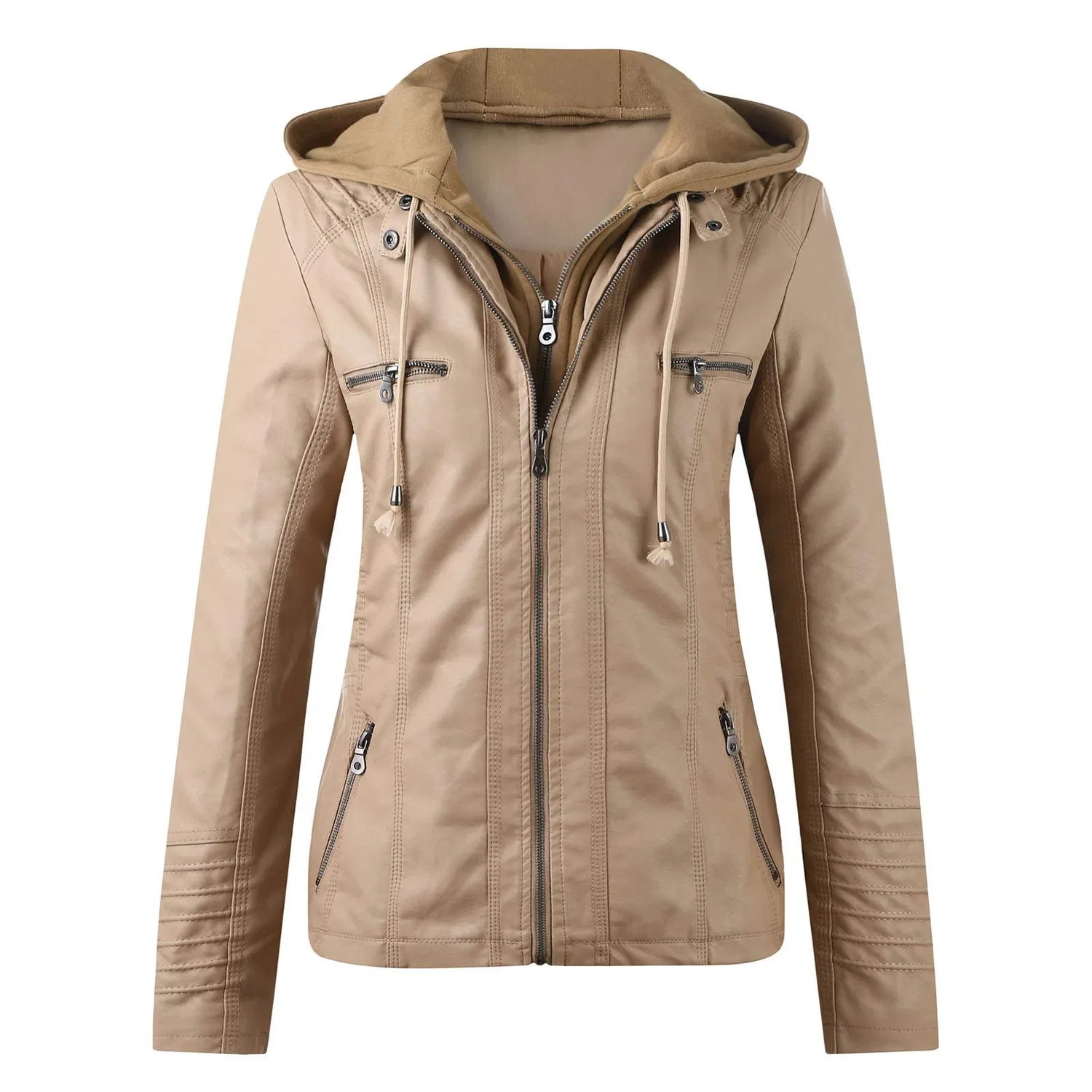 Женская кожаная куртка с поясом Motorcycle Leather Jacket, dark khaki