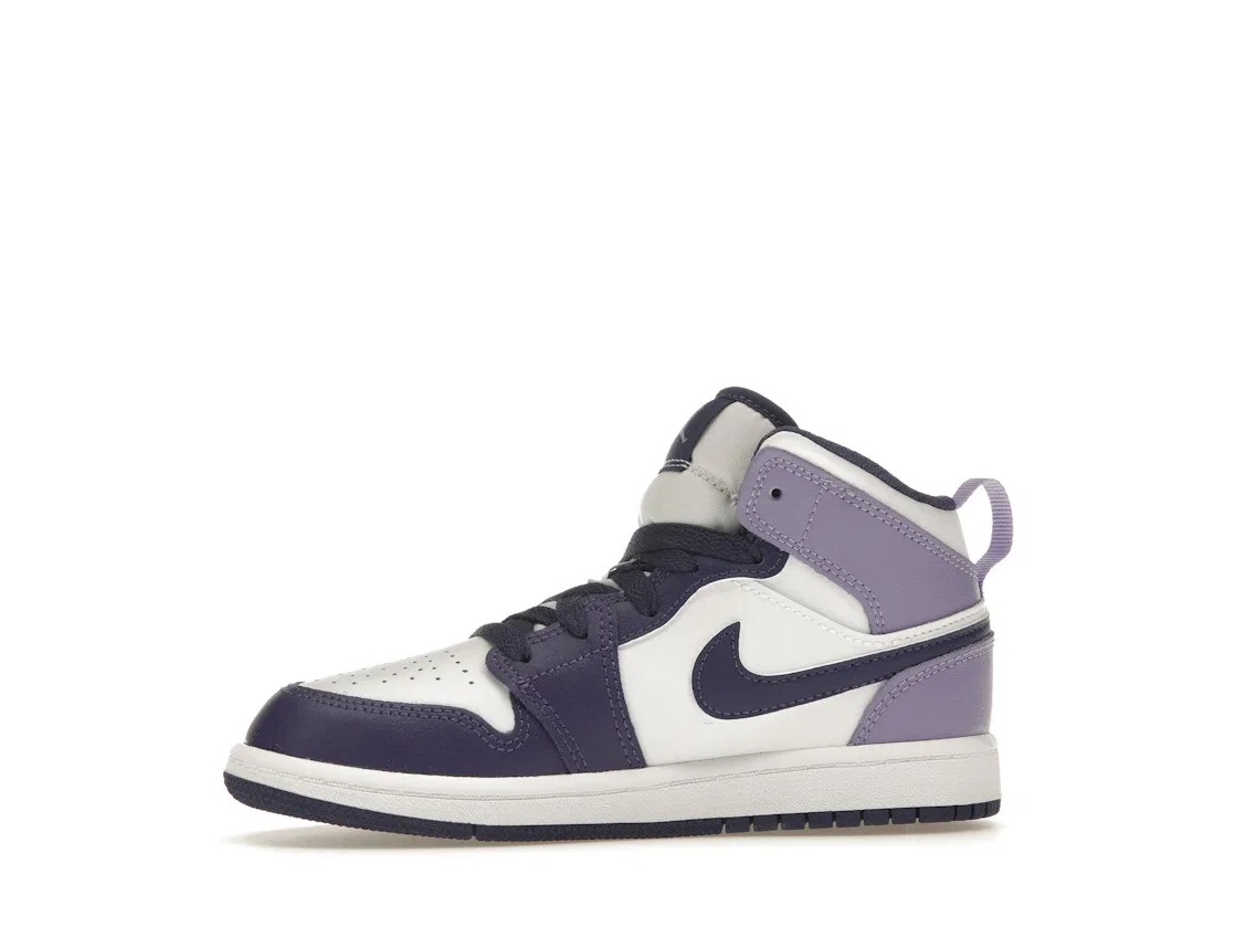 Детские кроссовки для мальчиков с длинным шнурком Jordan 1 Mid Jordan, Sky J Purple/White/Sky J Light Purple/Sky J Purple — фото 3