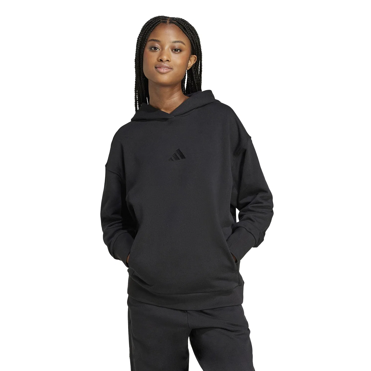 Женский свободный худи из французского футера All Szn adidas, Black — фото 3