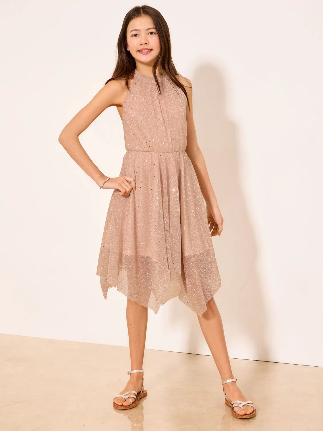 Платье для особых случаев с блестками, модель Hanky Hem Halter Lipsy, Pink Sparkle — фото 3