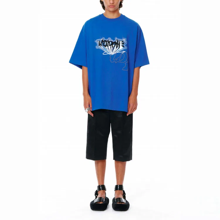 Детская футболка с круглым вырезом, свободного кроя, Unisex Blue, WE11DONE — фото 4