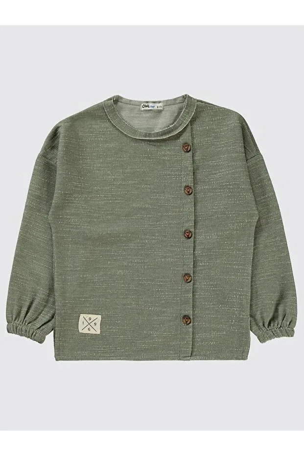 Детская кофта для мальчиков с принтом 1996 Embroidered Ornamental Buttoned Sweatshirt Civil Boys, Khaki