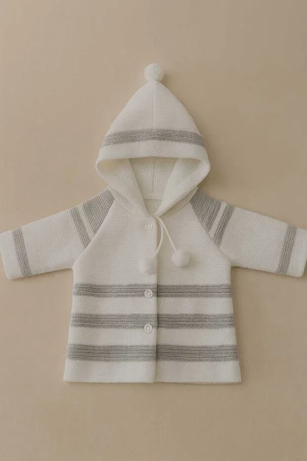 Детский кардиган с полоской и помпонами Cevval, White-Grey