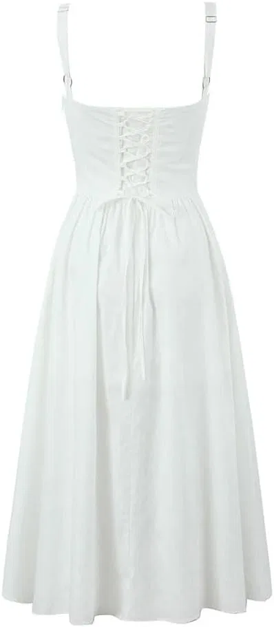 Женское пляжное летнее платье макси на тонких бретелях, White — фото 4