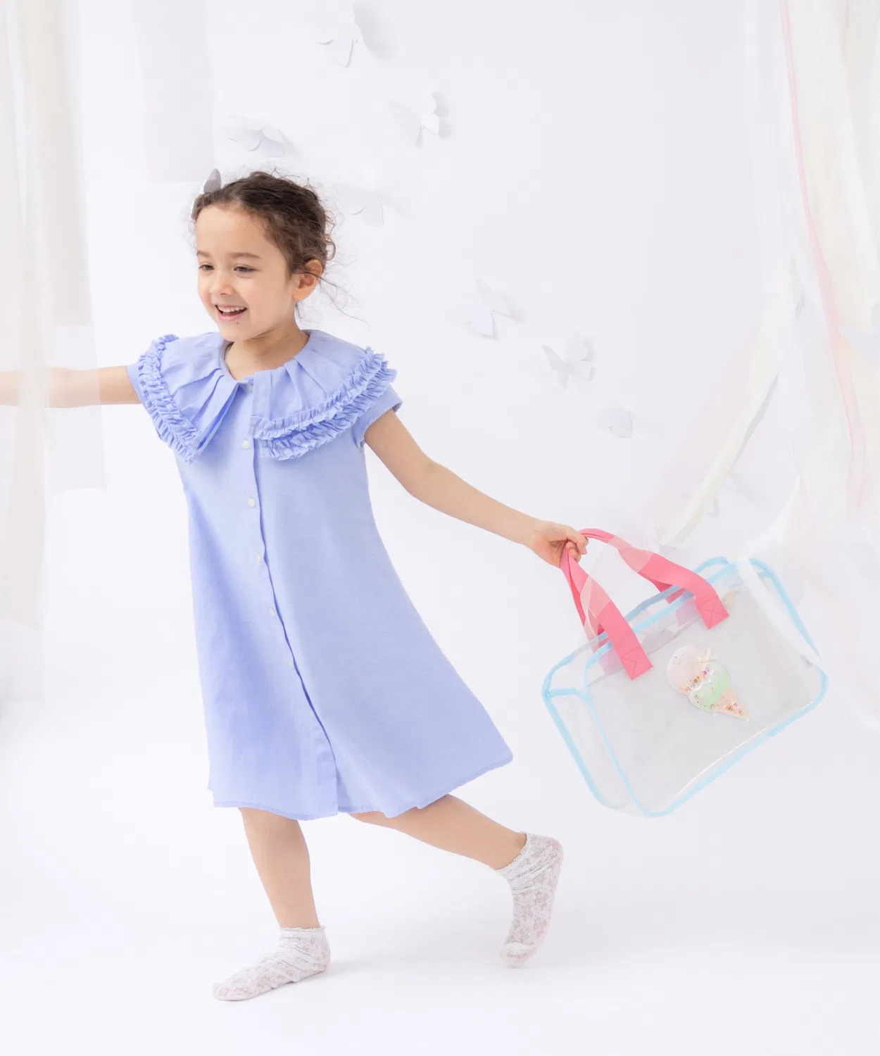 Детское платье-рубашка с воланами, модель Frill Collar Shirt, panpantutu, Lavender — фото 4